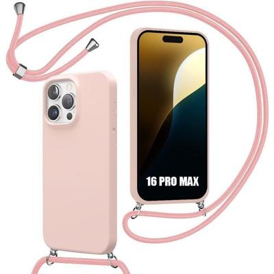 Θήκη με κορδόνι - Ροζ - για iPhone 16 Pro Max - Αντικραδασμική προστασία - Σιλικόνη TPU - Κορδόνι νάιλον