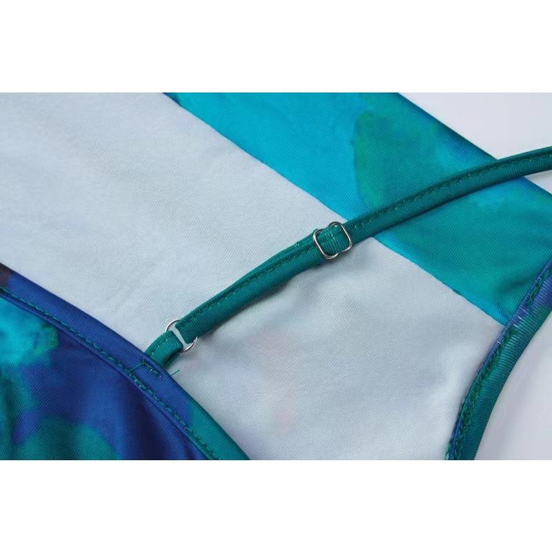 QICED Women's Slim Sexy Backless Lace-up Print Halter Dress