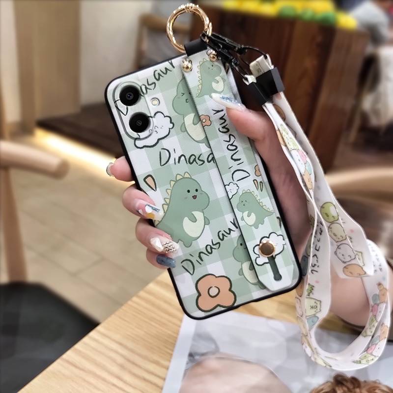 Ring Kickstand Phone Case For Samsung Galaxy A07 Back Cover Phone Holder Protective Anti-dust Silicone Wrist Strap Cute