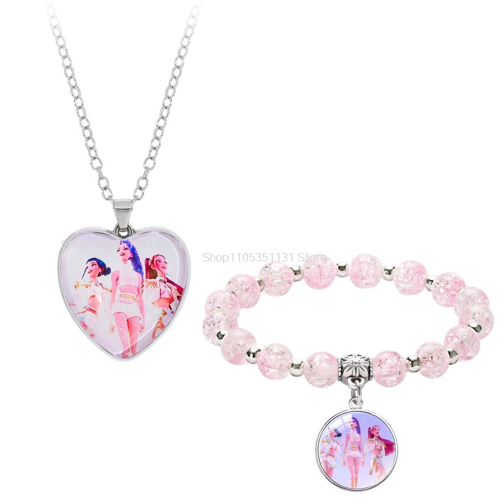 Anime Bracelet Wristband Nacklace Beaded Heart Pendant Cute Cosplay Jewelry Set Accessories Party Gifts for Fans Kids Girls
