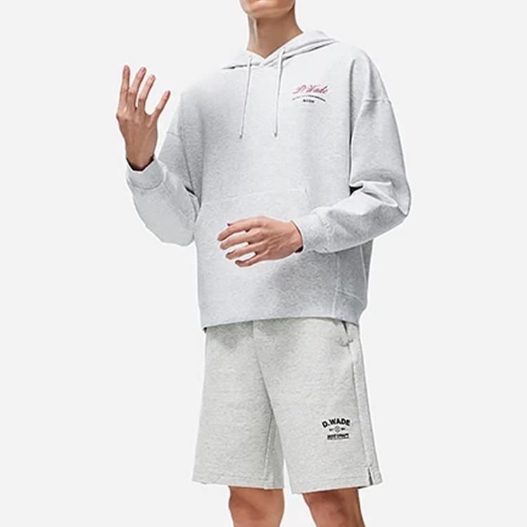 Li-Ning Wade Series Back Duckbill Cap Letter Print Loose Hoodie Men hoodies Flower-Gray Chuan-Stone-Gray AWDT497-3