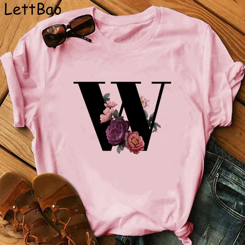 Elegant Vouge Flower Letter Print Women T Sihrt Fashion Comfortable Casaul T Shirt For Women Female