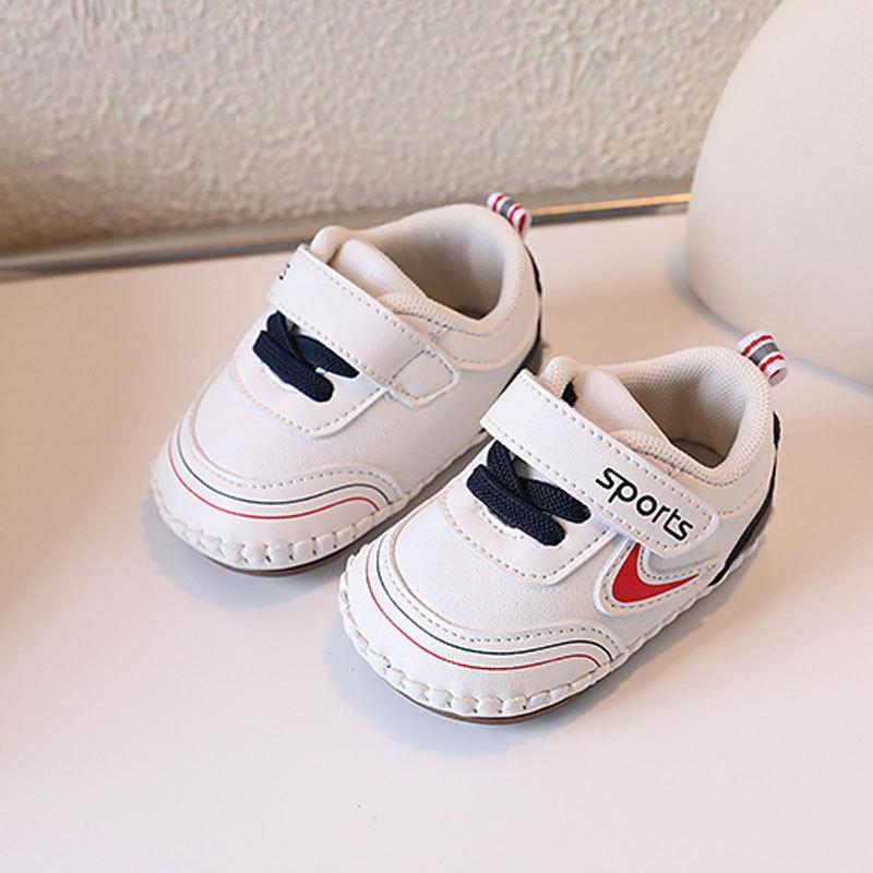 Spring/Autumn Style Soft-Soled Walking Shoes for 0-1.5 Years Old Boys and Girls, Infant Toddler White Sneakers.