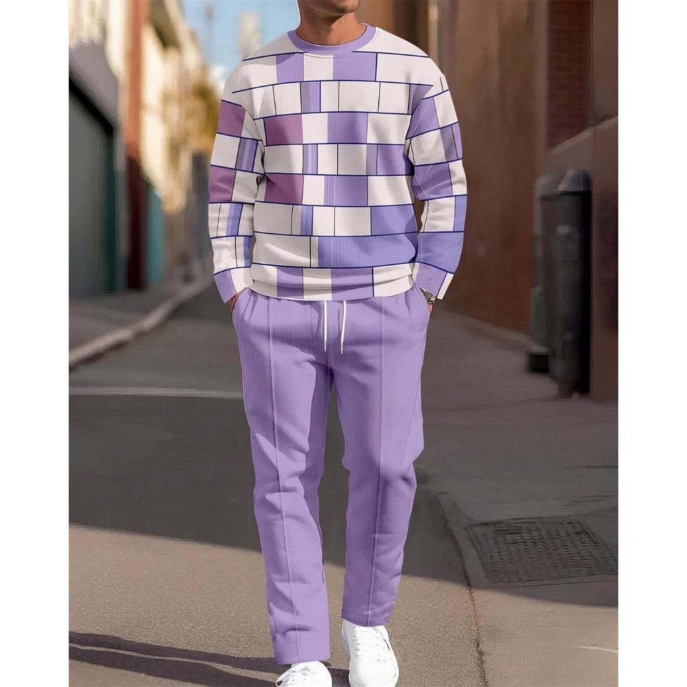 New Round Neck Men's Long Sleeve Pants Set 3d Fabric Suitable for Casual Travel Multi-Scenarios Sport Two-Piece Set
