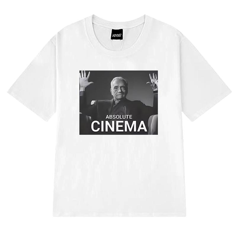 

2026 New in Absolute Cinema Funny Meme Humor Short Sleeve T-shirts Unisex Women Vintage T Shirt Unisex Oversized 100% Cotton Tops M
