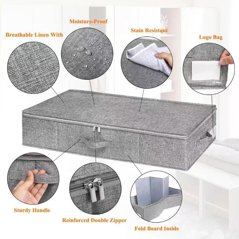 Under Bed Storage Box with Compartments Dustproof Foldable with Lid for Clothes Sheets Quilts Organization