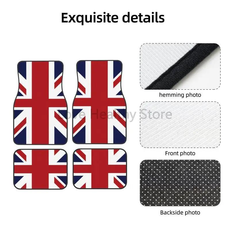 Tappetini Personalizzati Bandiera Union Jack del Regno Unito Set da 4 Pezzi Anteriori e Posteriori Tappetini in Moquette con Supporto in Gomma Universali