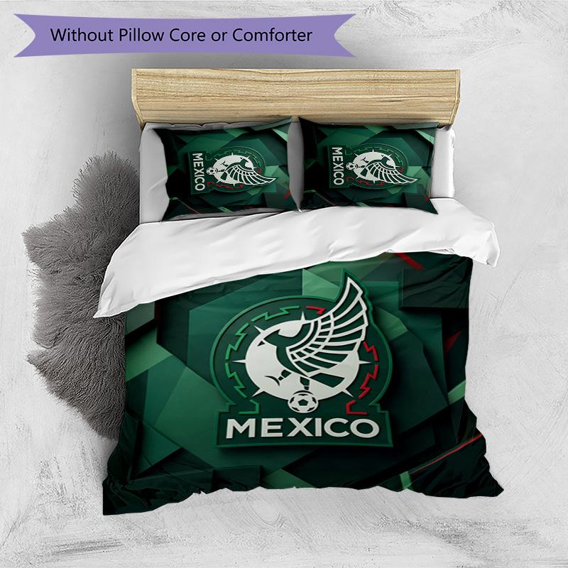 Mexico footbal Printed Bedding 3 Piece Set Cozy Breathable Bed Cover Set as Housewarming Holiday Gift