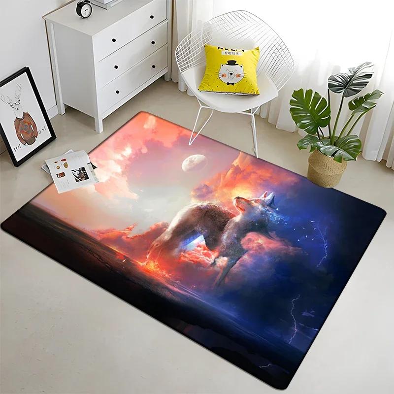Wolf and Moon Pattern Carpet for Living Room Bedroom Home Decor Non-Slip Sofa Coffee Table Large Area Rug Soft Yoga Floor Mat