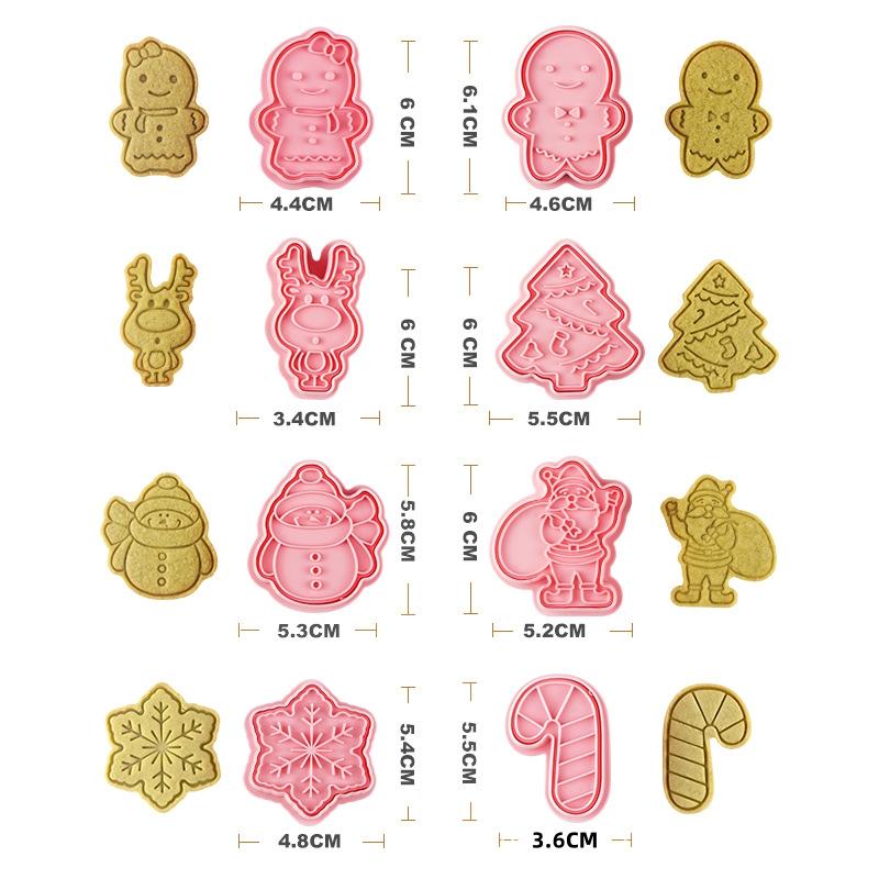 8Pcs Christmas Cookie Tools 3D Biscuit Mold Santa Snowman Tree Elk Cookie Mould Stamp Xmas New Year Party Baking Tools