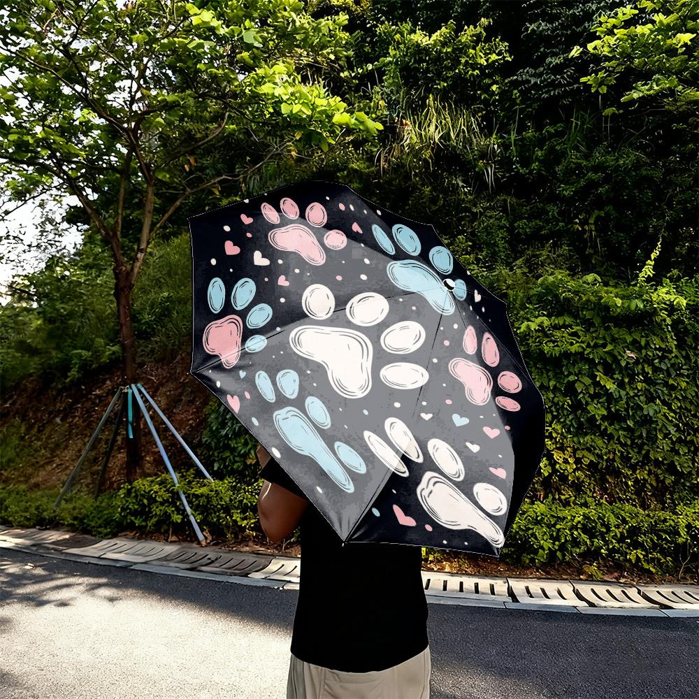 Cute Dog Paw Print Umbrella - Automatic Open/Close, 8-Rib Sturdy Frame, Durable & Vibrant Paw Design with Hearts & Paw Prints,