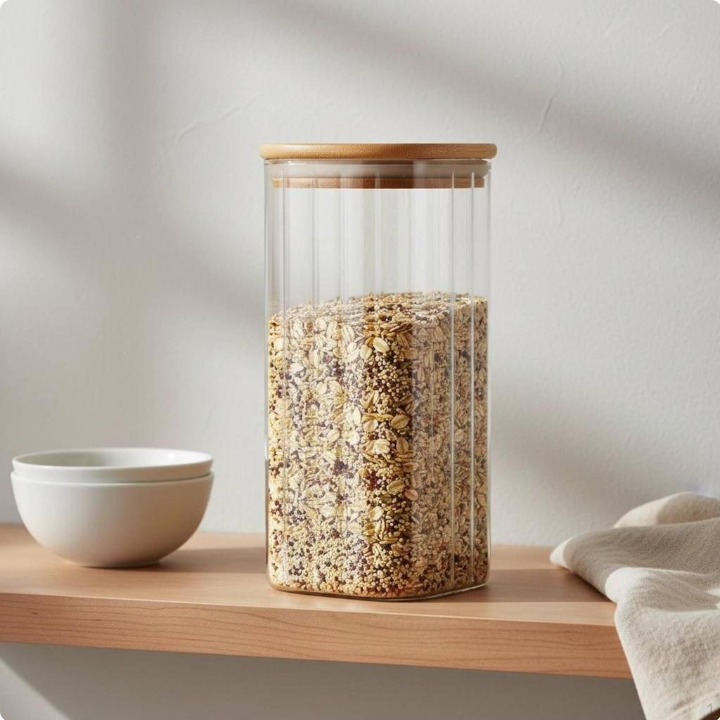 Borosilicate Glass Jar Square Canister Easy to Clean Pantry for Cafe 6060mm