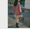 2024 Spring/Summer Red Plaid Women's Slim-Fit Loose Long Shirt
