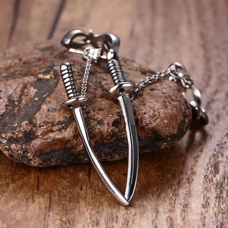 New Hot Selling Fashion Punk Style Mens Sword Stud Earrings