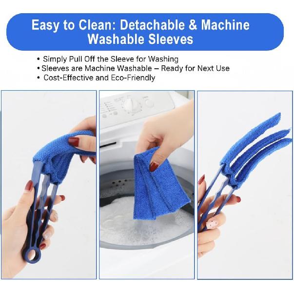 2PCS Blind Cleaner Brushs with 5 Reusable Microfiber Sleeves Brush, Window Blind Duster Tool Blind Cleaner Tool for Window, Car Air Condition, Fans,