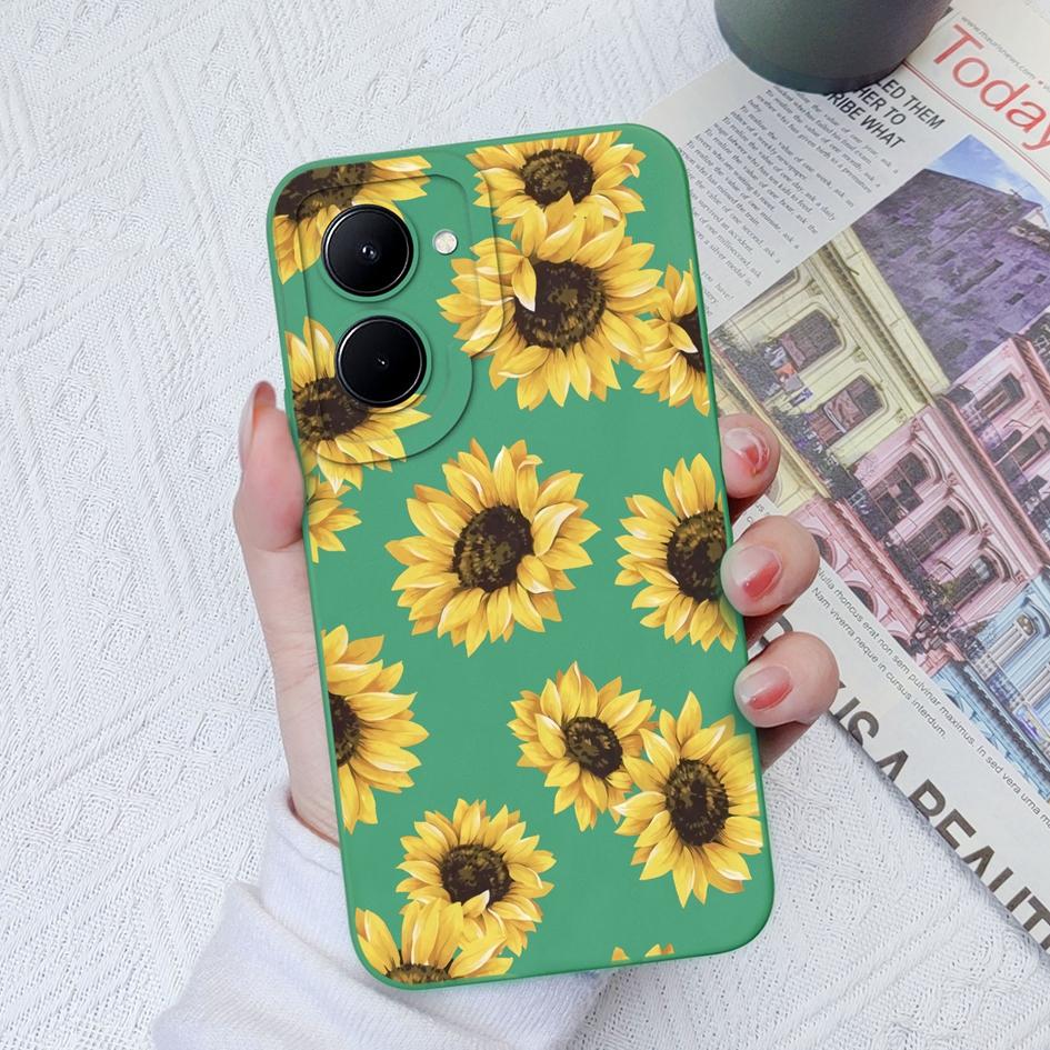 Case For OPPO Realme C33 C35 C55 C11 12 15 17 20 30 Realme GT2 Pro Fashion Sunflower Butterfly Liquid Silicone Soft TPU For Realme Coque Fundas Bumper