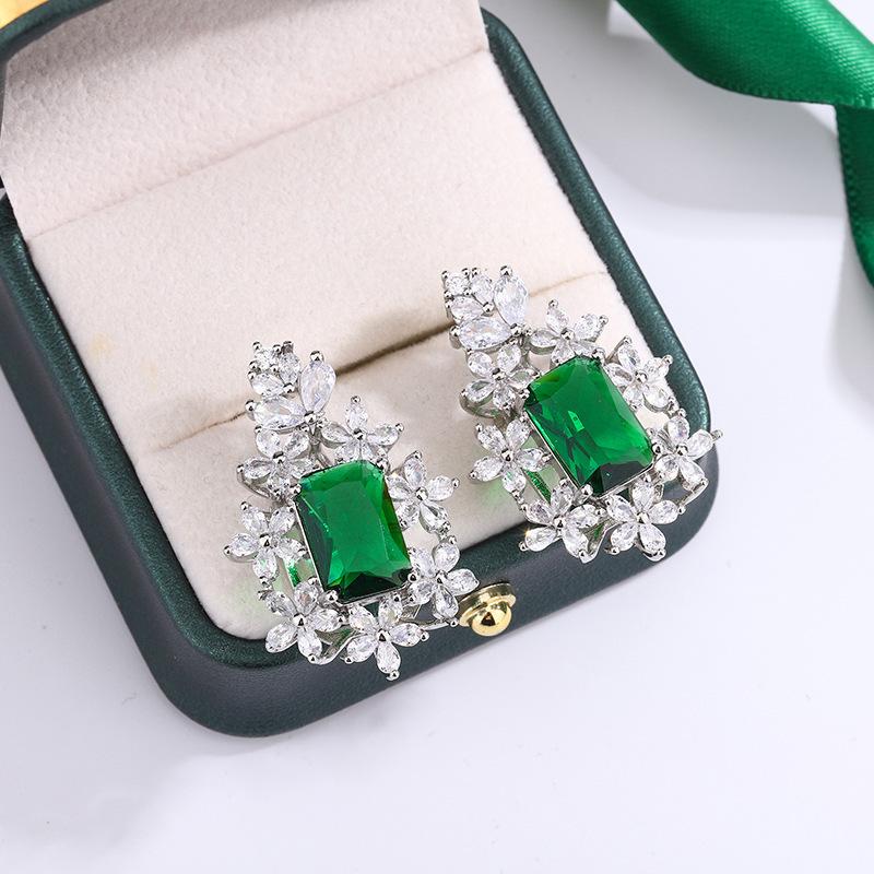 Geometric Square Zircon Ear Jewelry Light Luxury Earrings Women S Retro Versatile 20 Rhombus