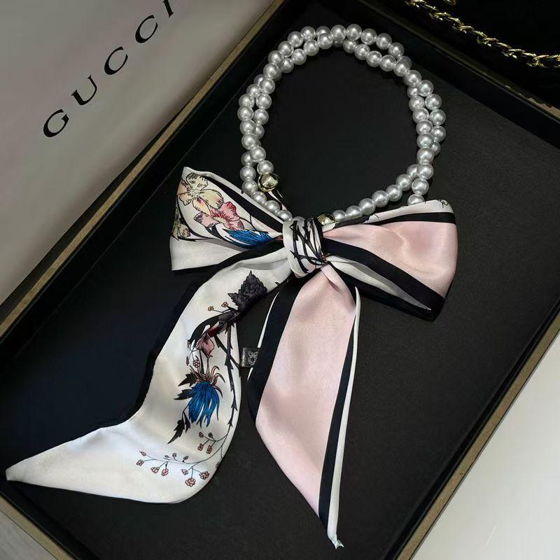 2-In-1 Detachable Pearl Headband Silk Scarf Hairband Women'S Hair Ties Elastic Hair Bands Necklace Fashionable Accessories