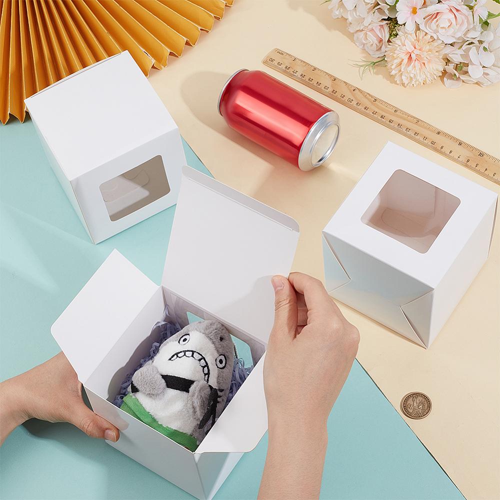 15pcs Paper Packaging Boxes with PVC Window Square White 11x11x11cm