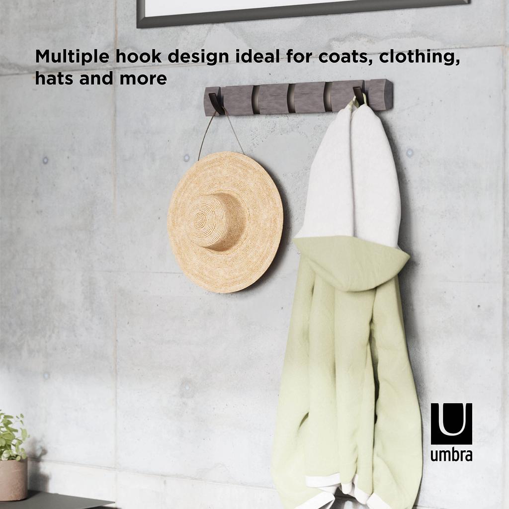 Umbra Wall-Mounted 5-Piece Flip Hook Set (23188501045), Gray/Bewter