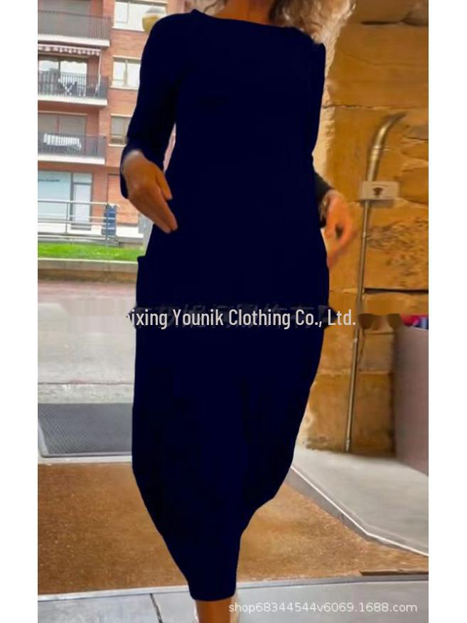 New Women's Solid Color Knitted Long Dress