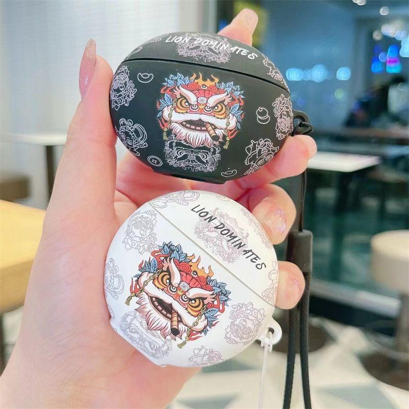 

6i Bluetooth Earbuds Case Pro3 Protective Case for Huawei 345 Generation Anti-Fall Shell 4i/5i Creative SE2 Soft Case Freebuds4e Silicone Clip freebuds5 Lion Dance White [Lanyard Color Random]]