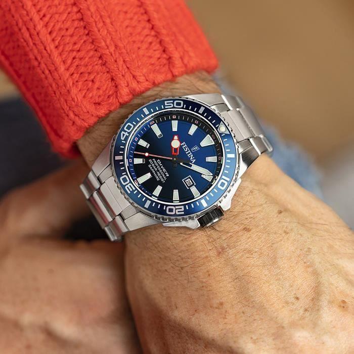 Montre - FESTINA - Diver - Acier - Cadran bleu - Étanchéité 200m