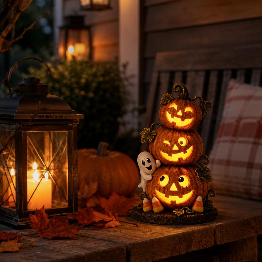 Resin Halloween Pumpkin Decoration with Warm for Holiday Party Home Décor