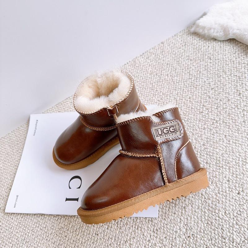 Children's Genuine Leather Snow Boots Sheepskin Fur Integrated Short Boots Waterproof Non-slip Cotton Shoes