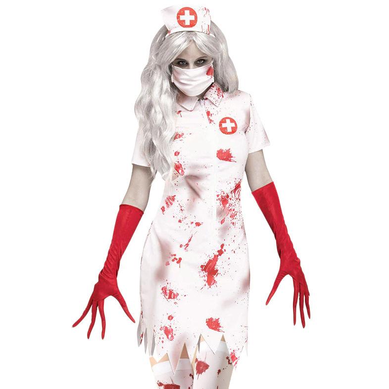 Fantasia de enfermeira zumbi de casa assombrada cosplay sangue de zumbi fantasia de enfermeira halloween fantasia médica