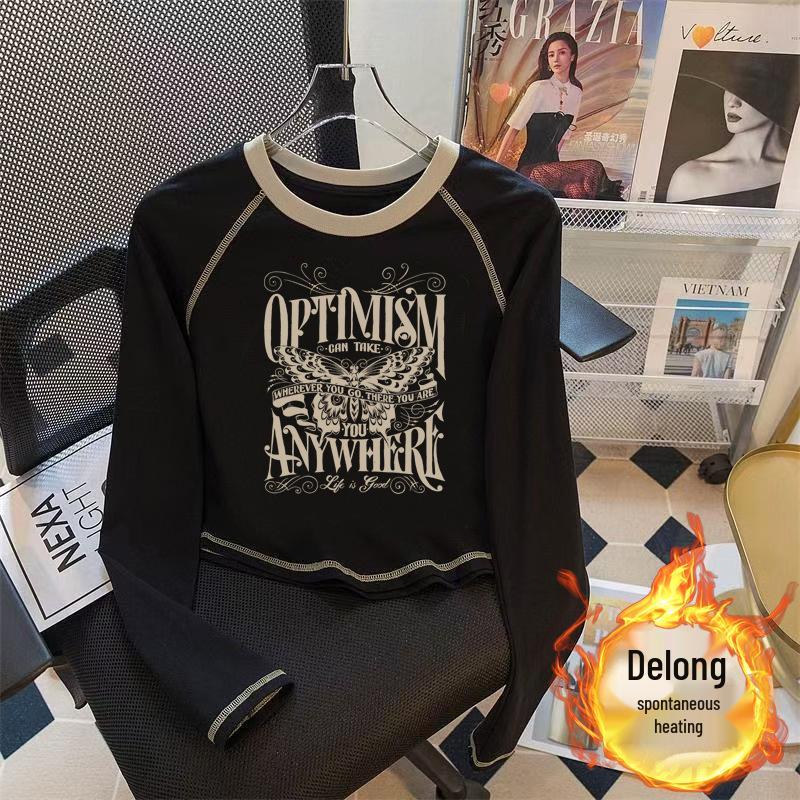 

Women s 2024 Double-Sided Velvet Long-Sleeve T-Shirt: Chic and Versatile Autumn/Winter Top M (100-115 jin)