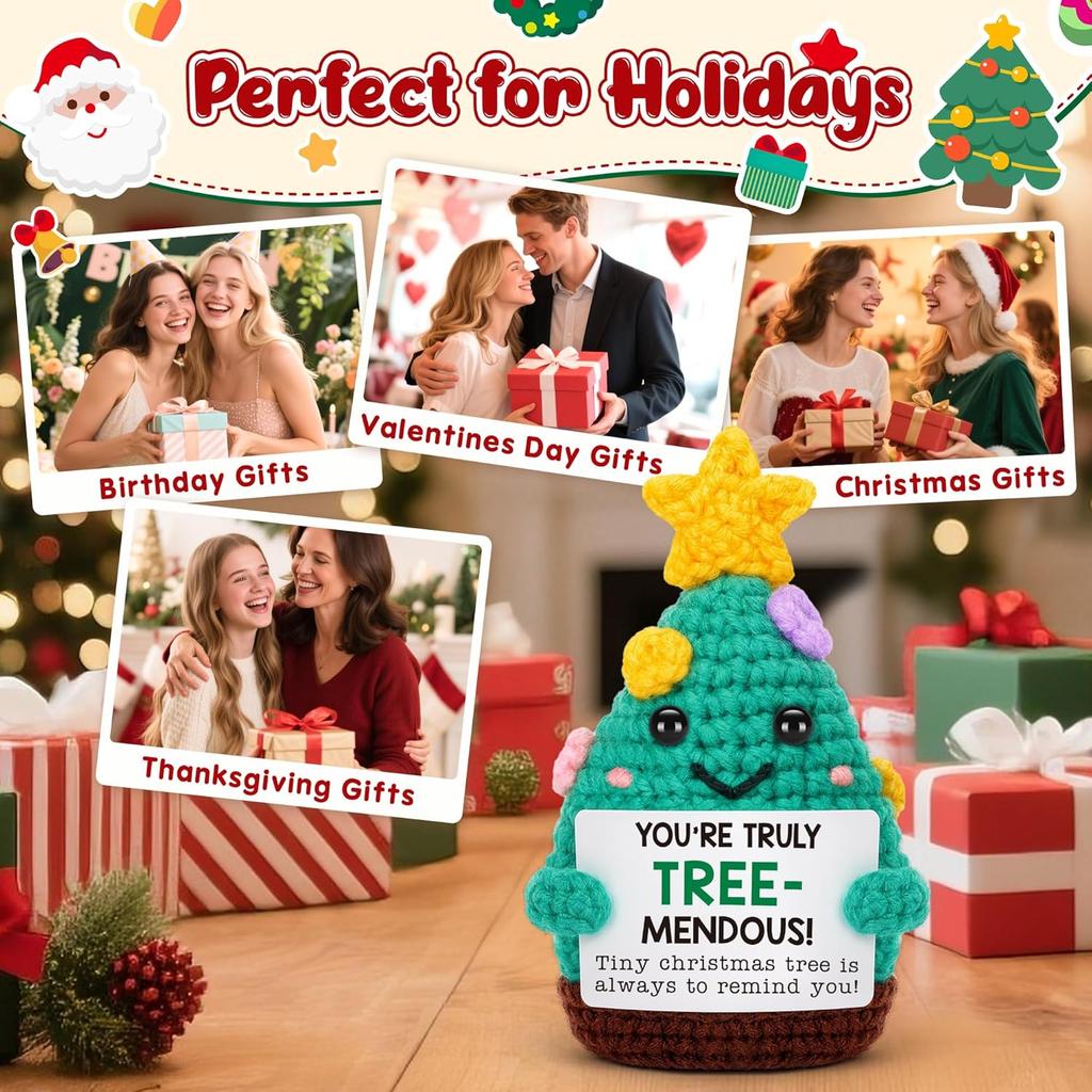 Handmade Mini Christmas Tree Crochet Decor Merry Inspirational Cheer Up Gifts For Sister Friends Mom Grandma Christmas Gifts