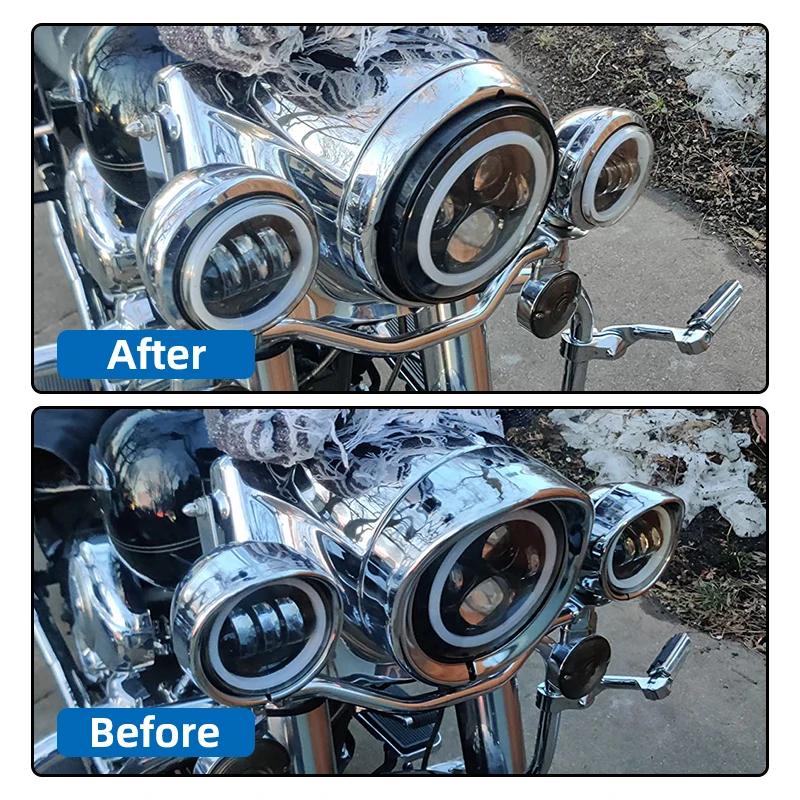 For Harley Touring Road King Electra Glide Softail FLD/FLH Motorcycle Headlight Trim 7" Ring Bezel 4.5" LED Fog Light