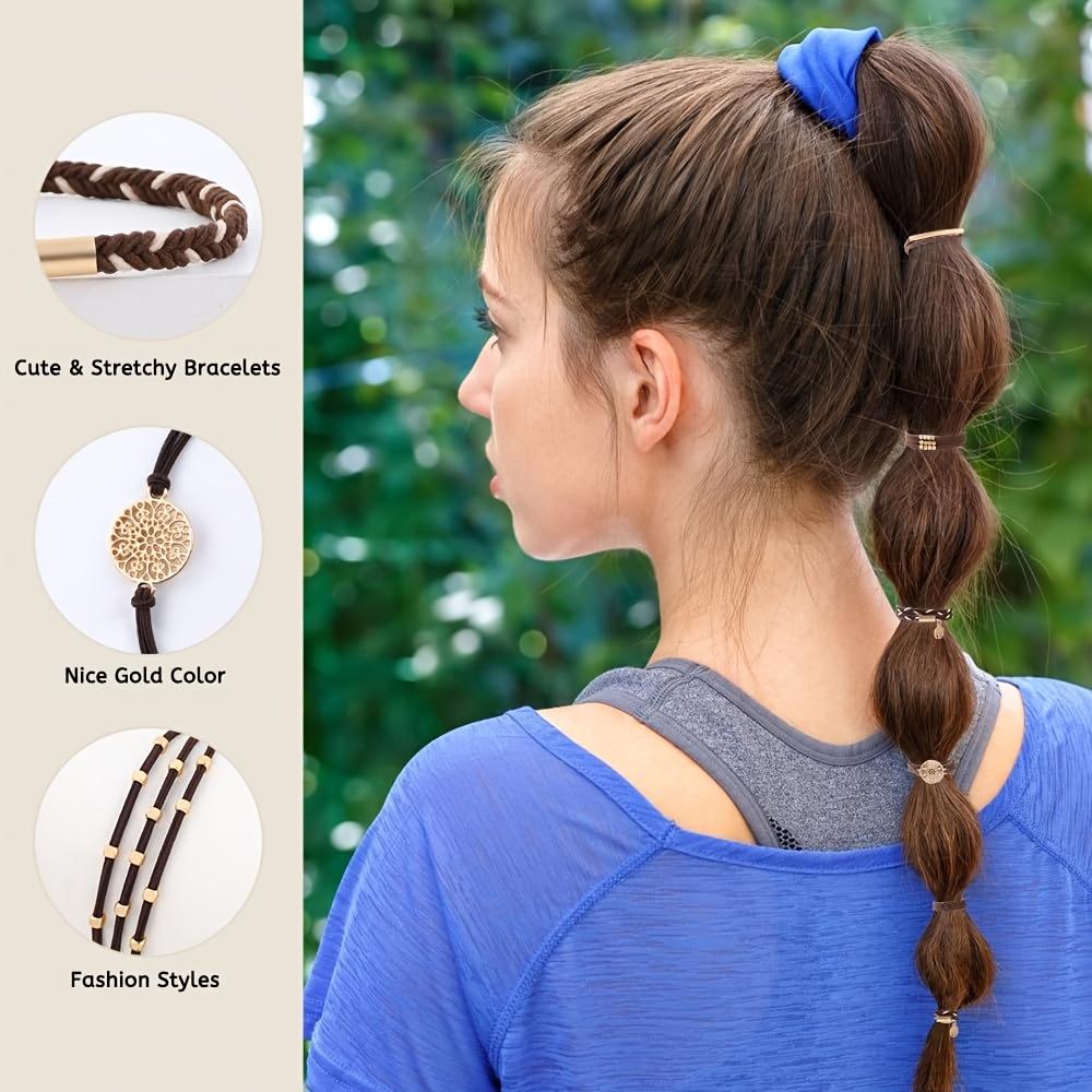 10pcs/set Bohemian Style Women's Bracelet Hair Ties Set, Elastic No-Damage Braided Ponytail Holders with 5 Stylish Dual-Purpose Wristbands