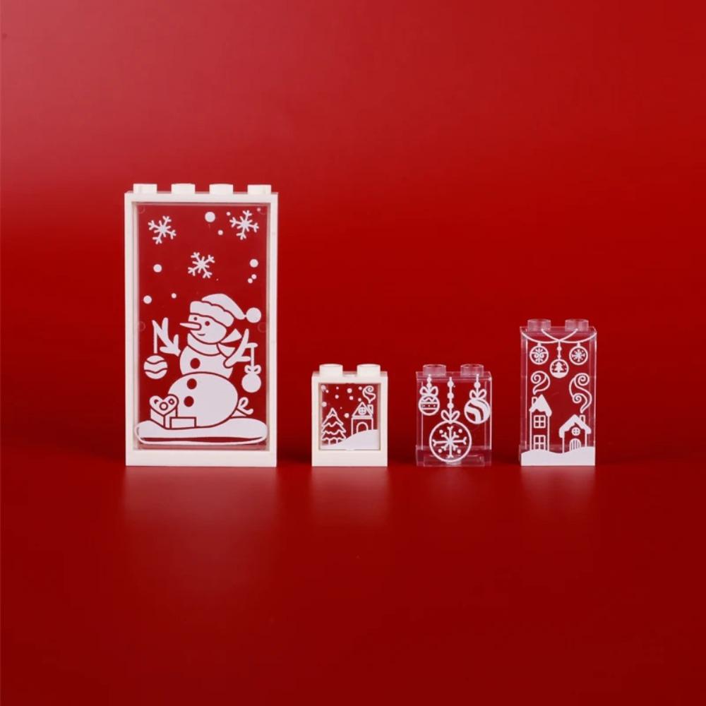 Winter City View Merry Christmas Decoration Flower Wreath Building Blocks House Home Santa Claus Figures Snow Window Bricks Toys