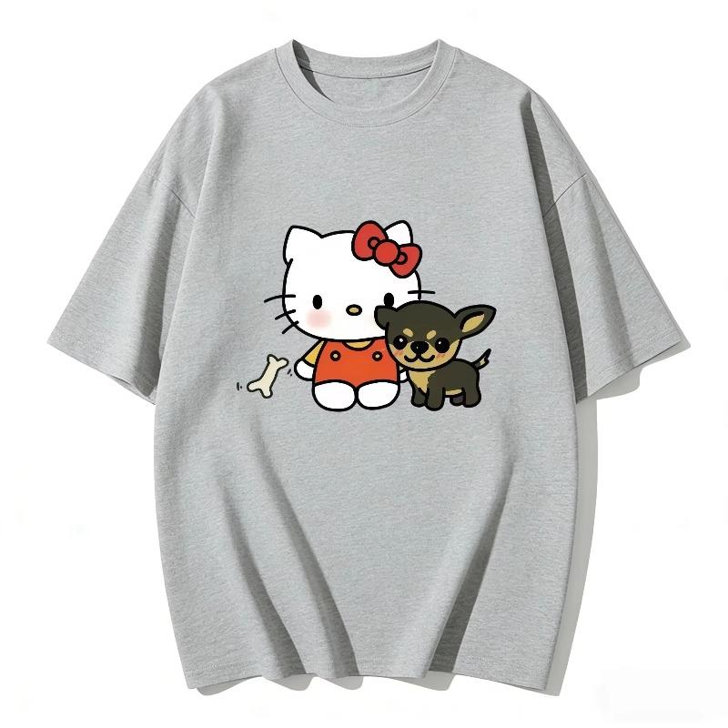 Hello Kitty Cartoon Printed Short Sleeve Cotton Tshirt 2026 Summer Casual Fashion Women Tshirt Y2K Fun Round Neck Womens Top
