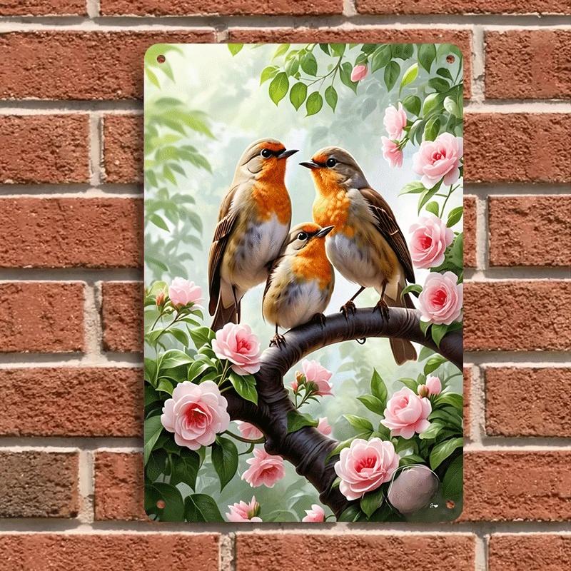 

1 piece of cozy pastoral style bird family tin painting, living room/entrance hall wall decoration plaque, European and American (as the picture,20x30cm)