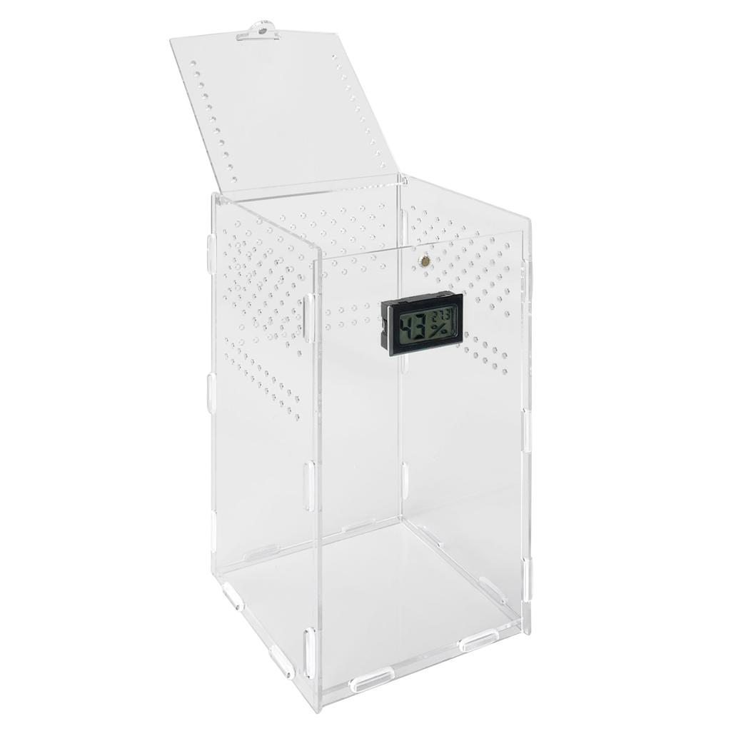 Insect Feeding Box Acrylic Transparent Cases with Temperature Hygrometer for Spiders Reptiles Lizards Centipedes