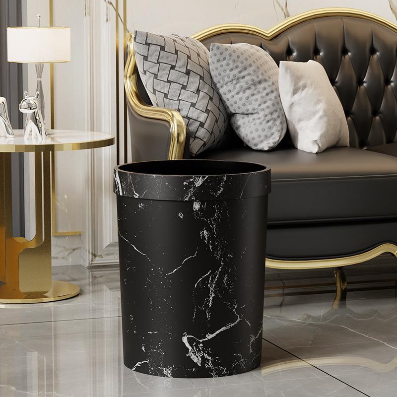 Kitchen Household 10L Open Top Small Marble Printed PP Waste Storage Basket Garbage Trash Compost Bin Eco-Friendly 10L