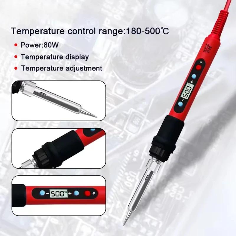 Digital Soldering Iron 80W with ON/OFF Switch Adjustable Temperature LCD Welding Tools Ceramic Heater Soldering Tips