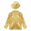 Boys Stage Performance Jacket Set: Sequin Tuxedo Long Sleeve Coat with Fedora Hat, Lapel Design for Banquet Party Dance