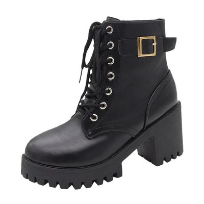 Mode Frühling Herbst Damen Mode Plateau Stiefel 2024 Stiefeletten Hoher Absatz Motorradstiefel Schnürung Rutschfest Zapatos De Mujer 35-40