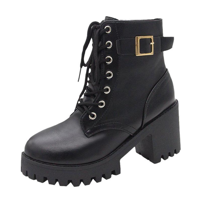 Spring Autumn Women Fashion Platform Boots 2024 Ankle Boots High Heel Motorcycle Boots Lace Up Non-slip Zapatos De Mujer 35-40