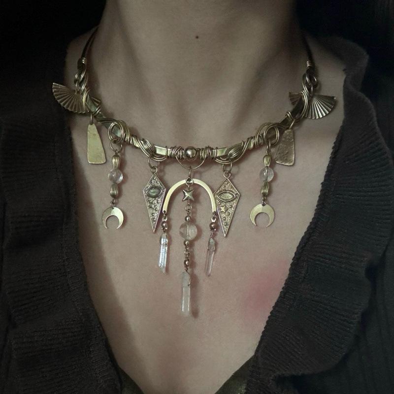 Vintage Glamourní Choker Červený Křišťál Měsíc Geometrický Přívěsek Náhrdelník Dámský Denní Nošení Maturitní Večírek Rande Šperky Dárek