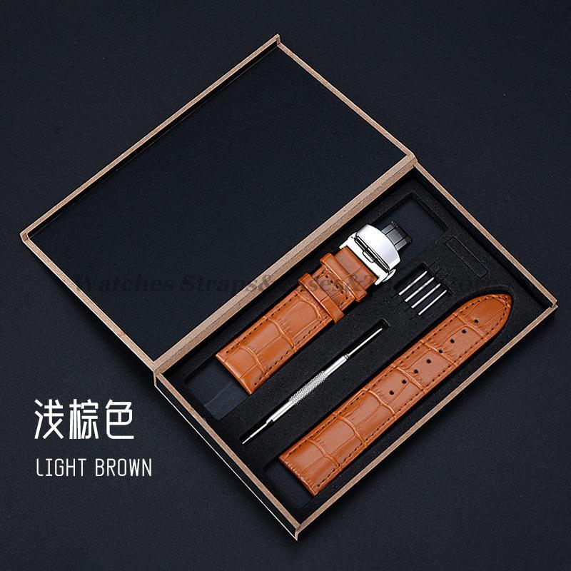 

Ремешок для часов из телячьей кожи с узелковым узором, браслет с застежкой-бабочкой, 18/19/20/22/24 мм, универсальный ремешок для часов для смарт-часов с коробкой 21mm светло-коричневого