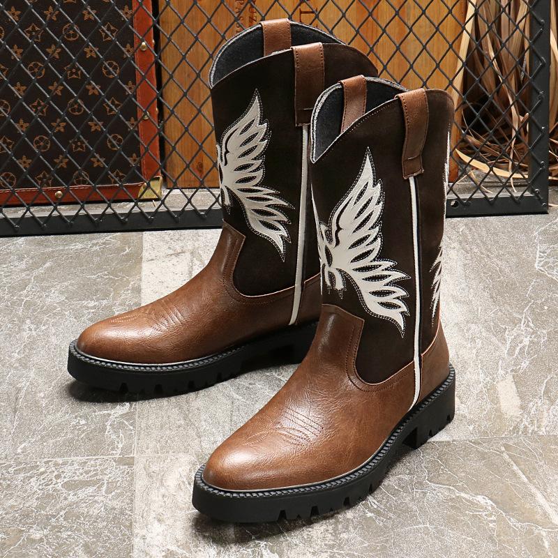 

5100 Cowboy Boots Western Cowboy Boots European, American and British Long Tube Splicing Men s Boots Foreign Trade Large Size 37 коричневый