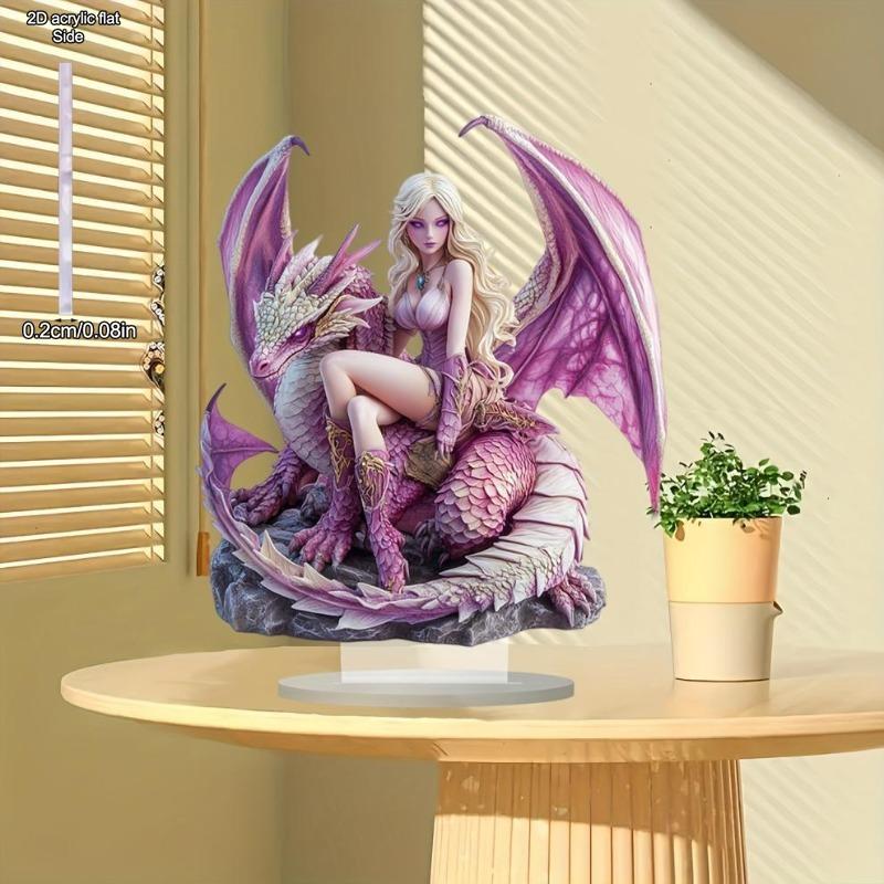 Bohemian Purple Dragon Fairy Acrylic Figurine for Home Bedroom Cafe Table Ornament, Gift for Teens & Women, Christmas Decor, Nurseries