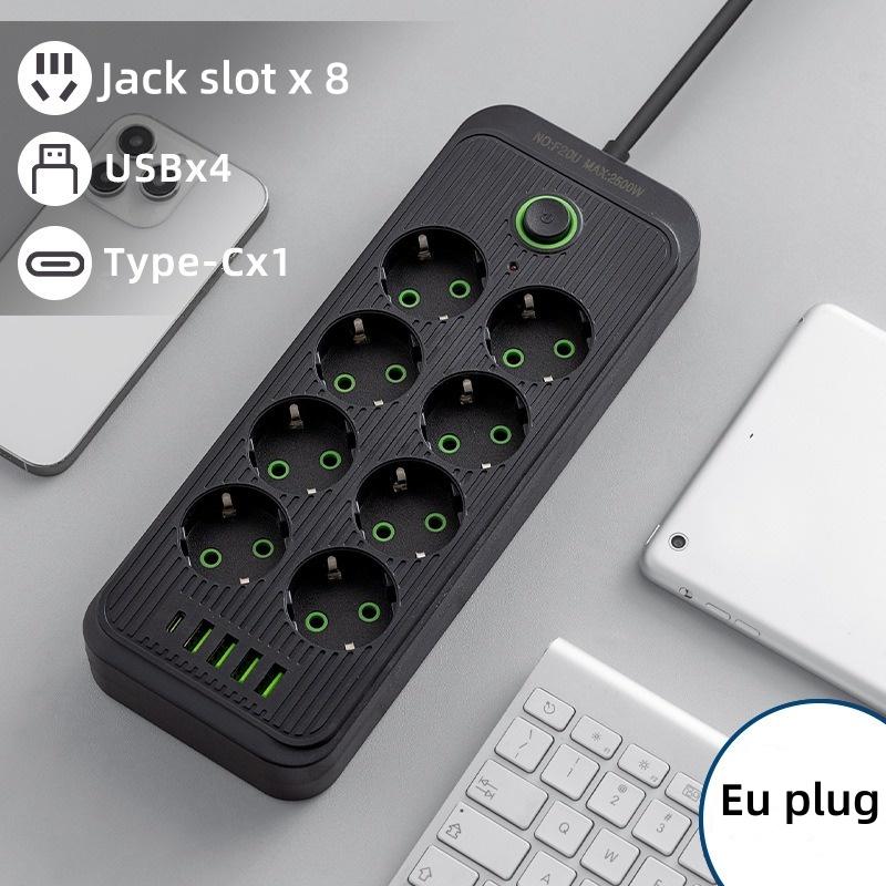 EU Plug AC Outlets Multitap Socket Electrical Power Strip With USB Type C Fast Charging Network Filter Adapter 2M Extension Cord