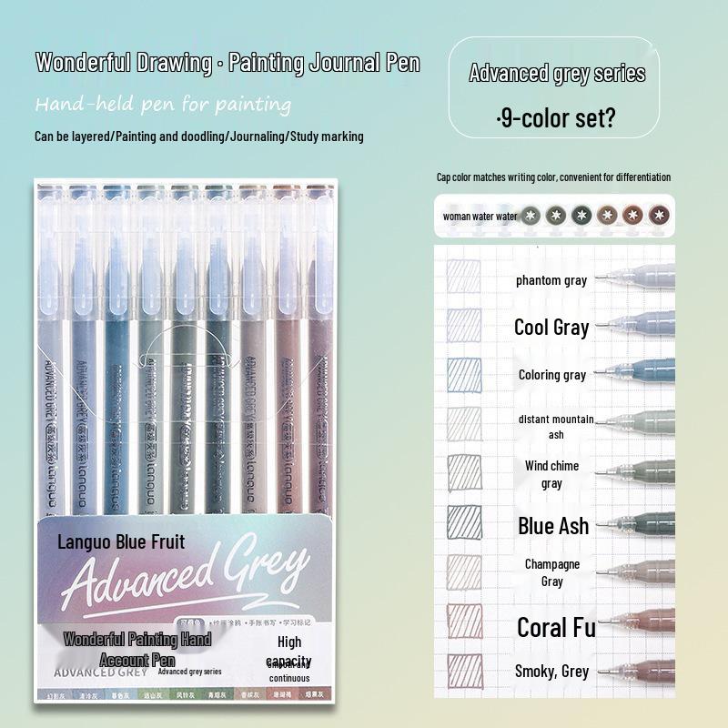 Blue Fruit Large Capacity Journal & Pen Set: Includes Highlighter, Drawing Pen, Gel Pen, Colored Single-Tip Pen.