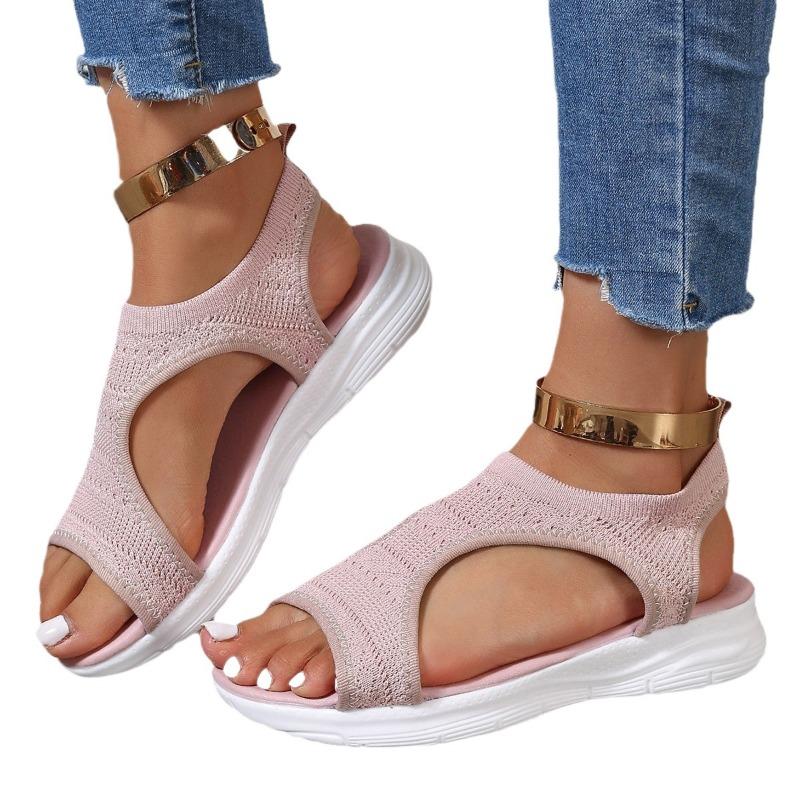 Large Size Casual Sandals Women Summer Thick Bottom Flat Heel Fish Mouth Elastic Sandals